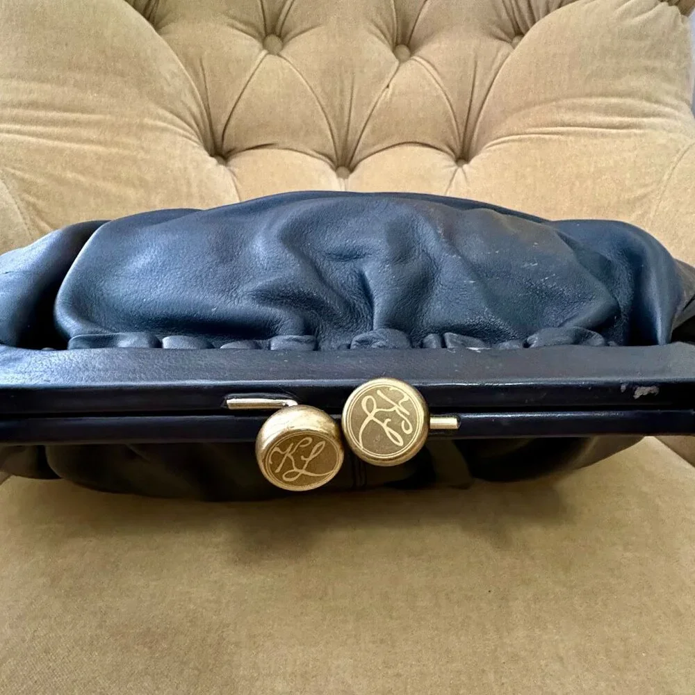 Auth KATE LANDRY Black Leather VTG Inspired Top Handle Frame Satchel Bag... - Picture 4 of 7